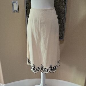 Requirements Linen Flare Skirt with Embroidery and Scalloped Hem Detail